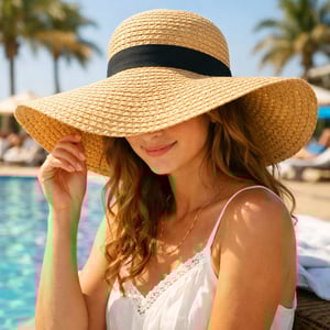 a woman in the sunshine with a large sun hat 